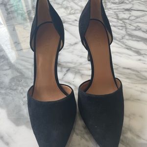 J Crew black suede pump heels.